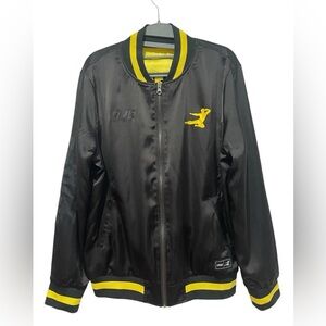 Bruce Lee Collection Mens Reversible Black and Yellow Bomber Jacket